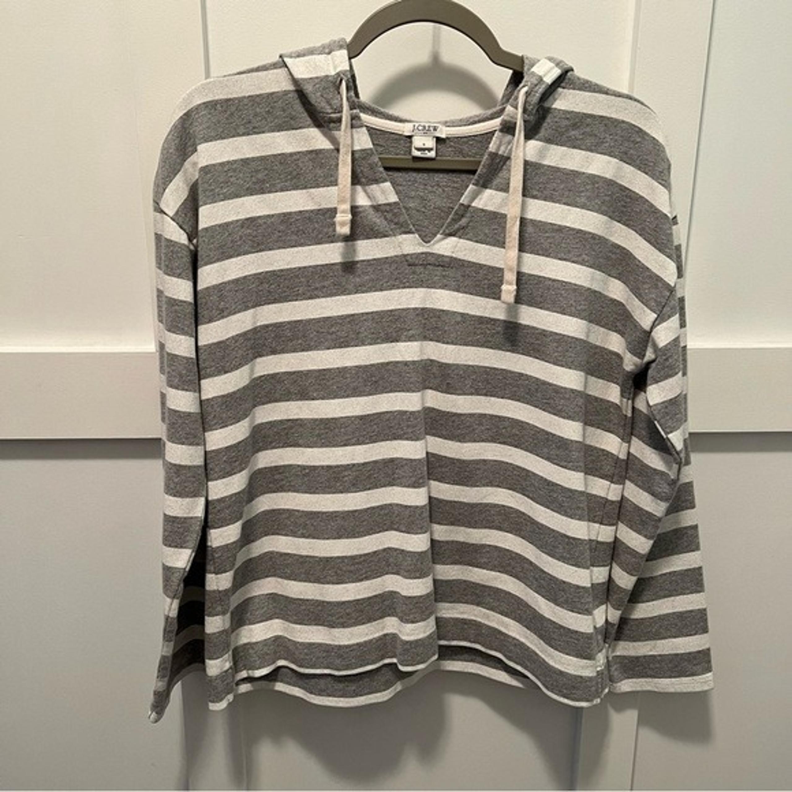 Women’s J. Crew gray striped hooded pullover sweater size small S