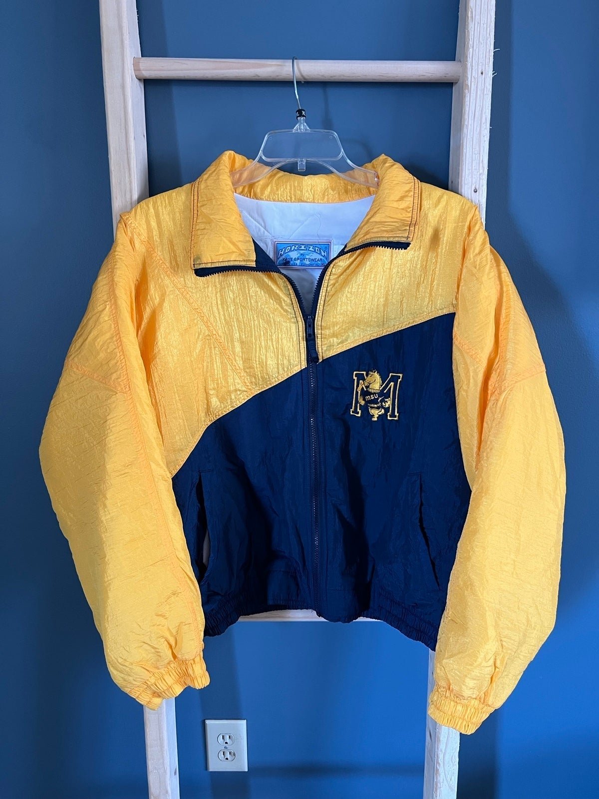 Vintage 80s Horizon MSU Racers Nylon Puffer Yellow/Navy