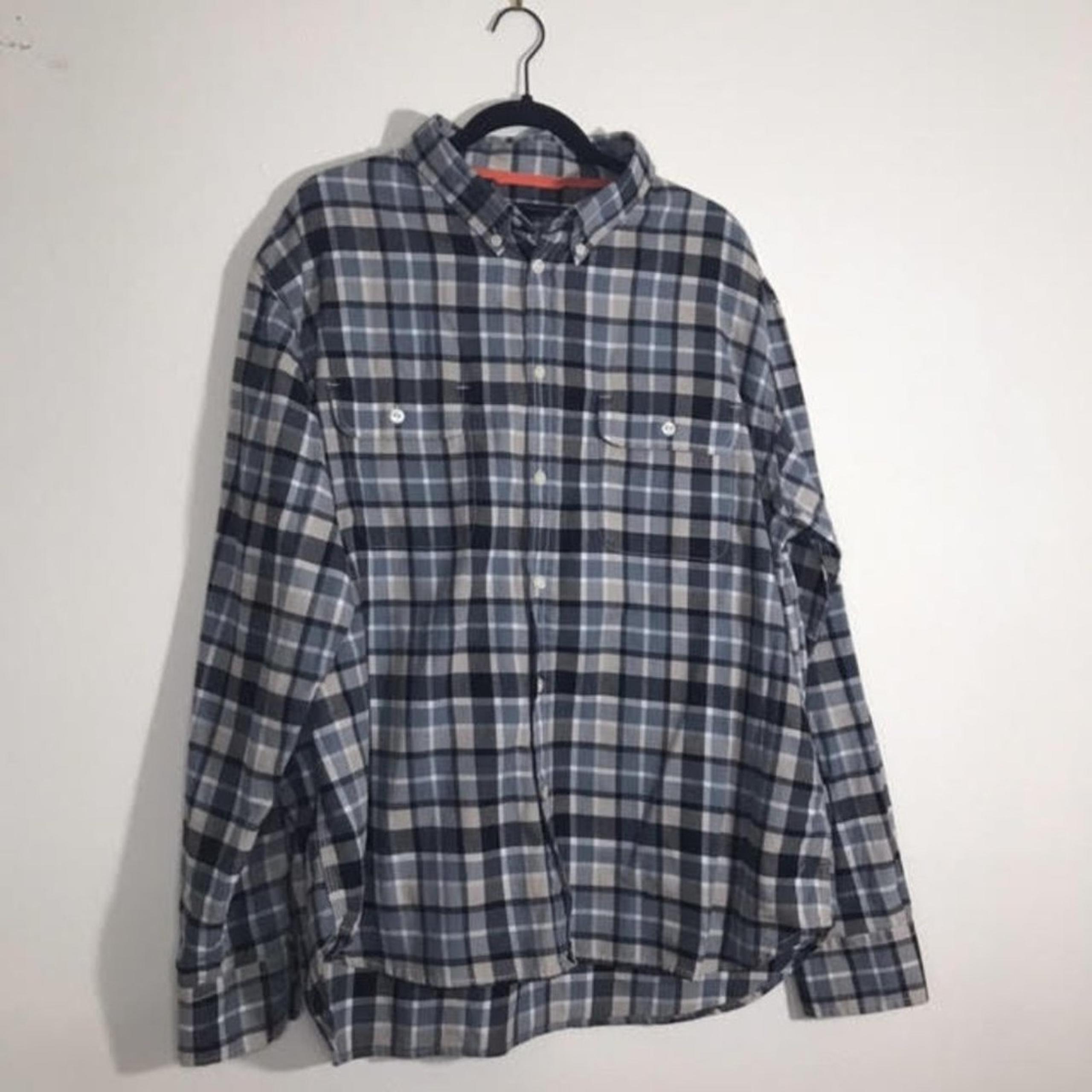 French Connection Gray Blue Plaid Button Down Relaxed Shirt Size XXL