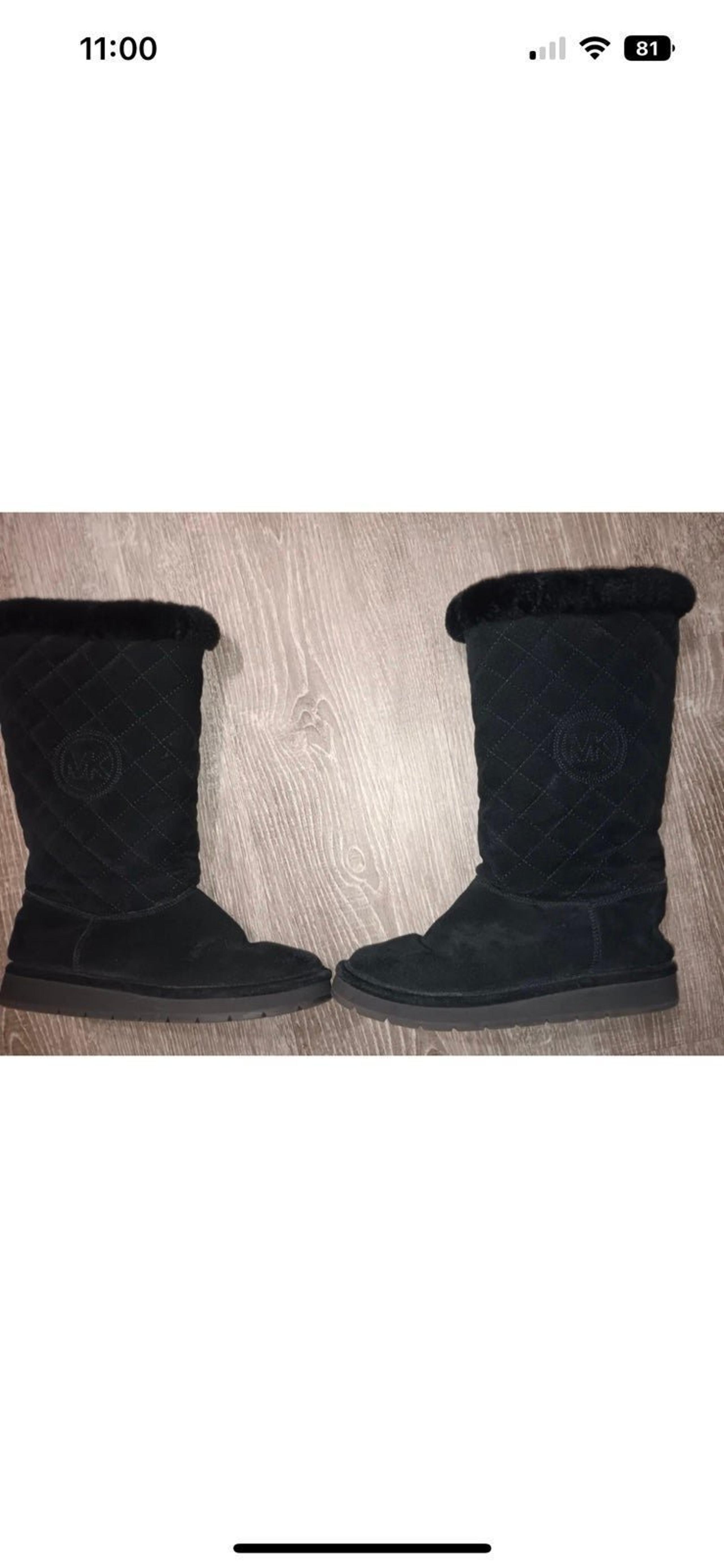 Michael Kors Womens Suede Quilted Sheep Fur Lined Boots Black 6M UGGS