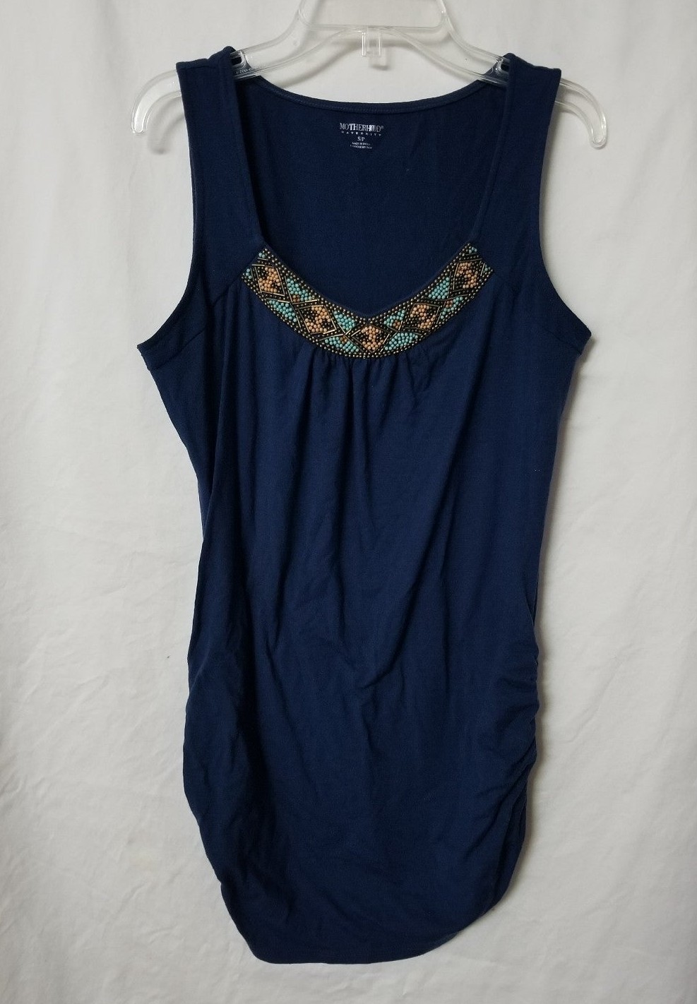 Womens Motherhood Maternity Blue Cotton with Beaded Detailing Stretch Tank
