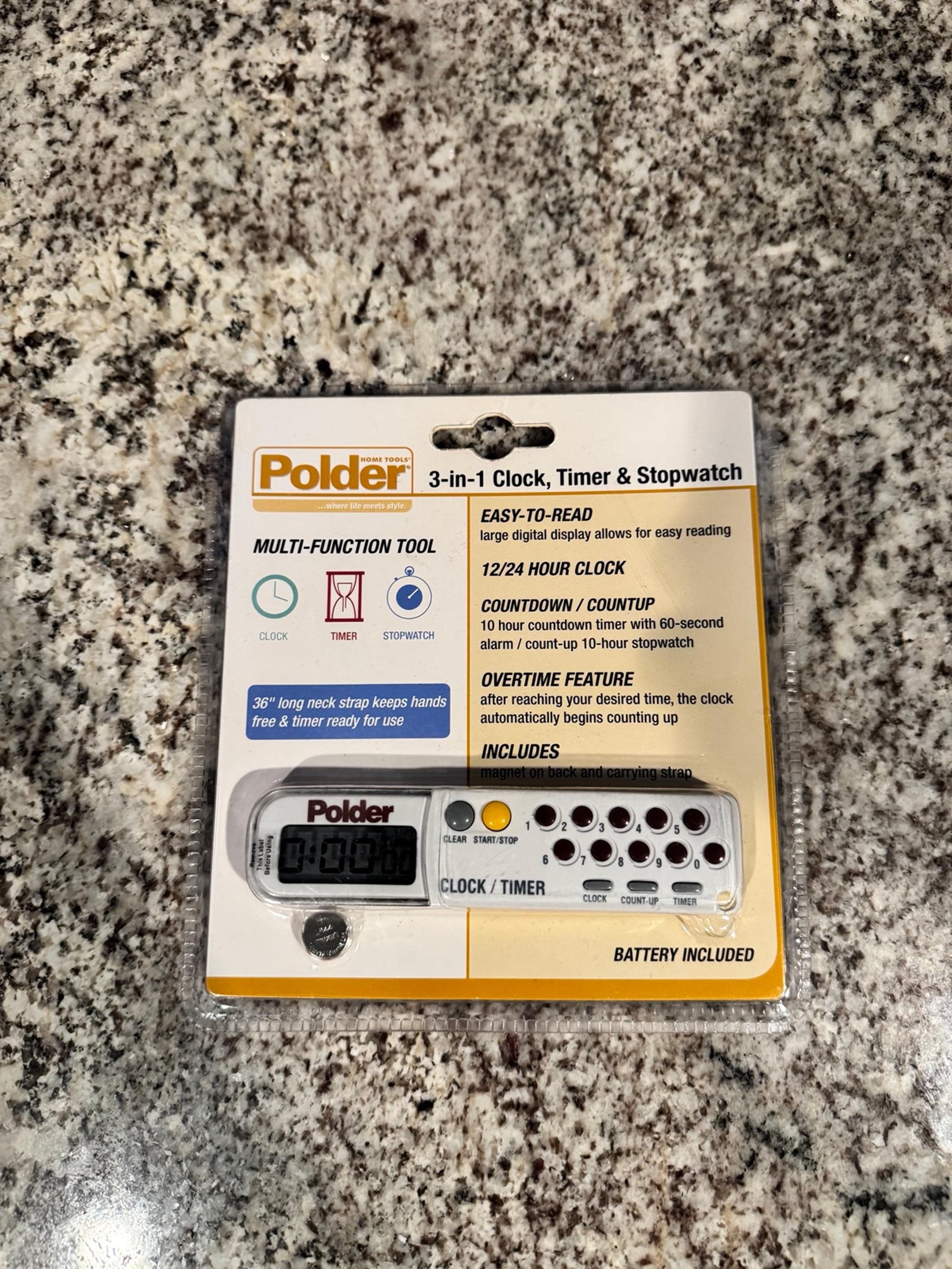 Polder 3-IN-1 Timer Clock & Stopwatch 898-90 Multi Function Tool Brand New