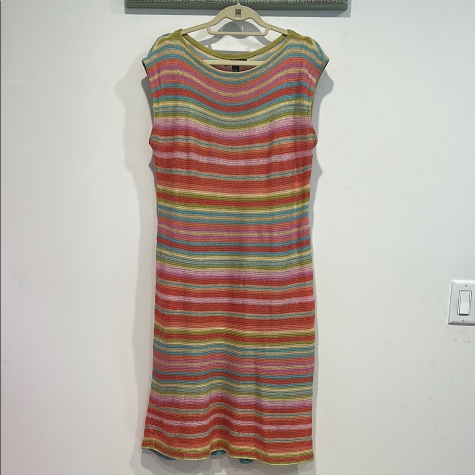 Lauren Ralph Lauren coral linen silk cotton knitted midi dress sleeveless XL 14
