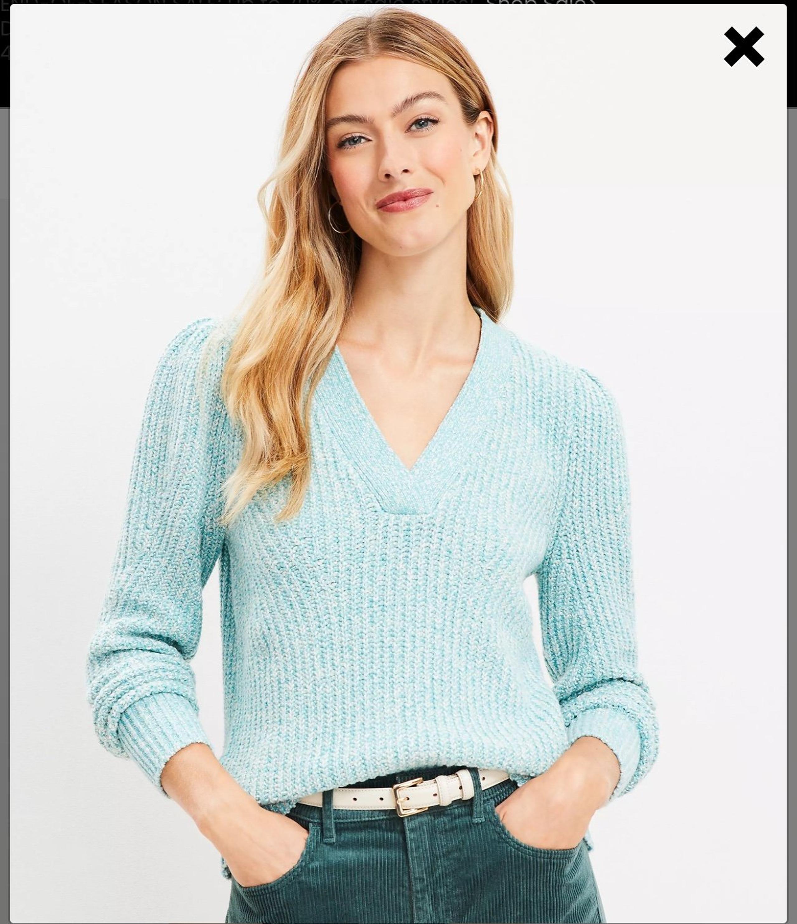 LOFT Marled Ribbed V-Neck Sweater - Size XL