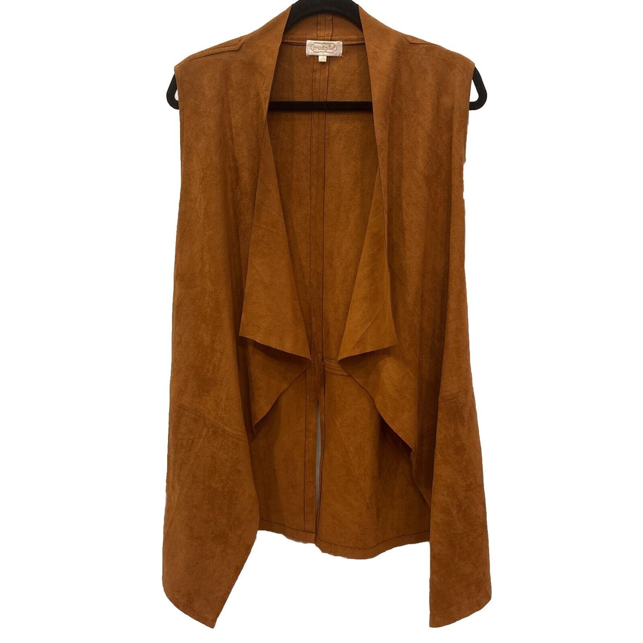 Mud Pie Womens Demi Faux Suede Camel Brown Vest Small/Medium EUC