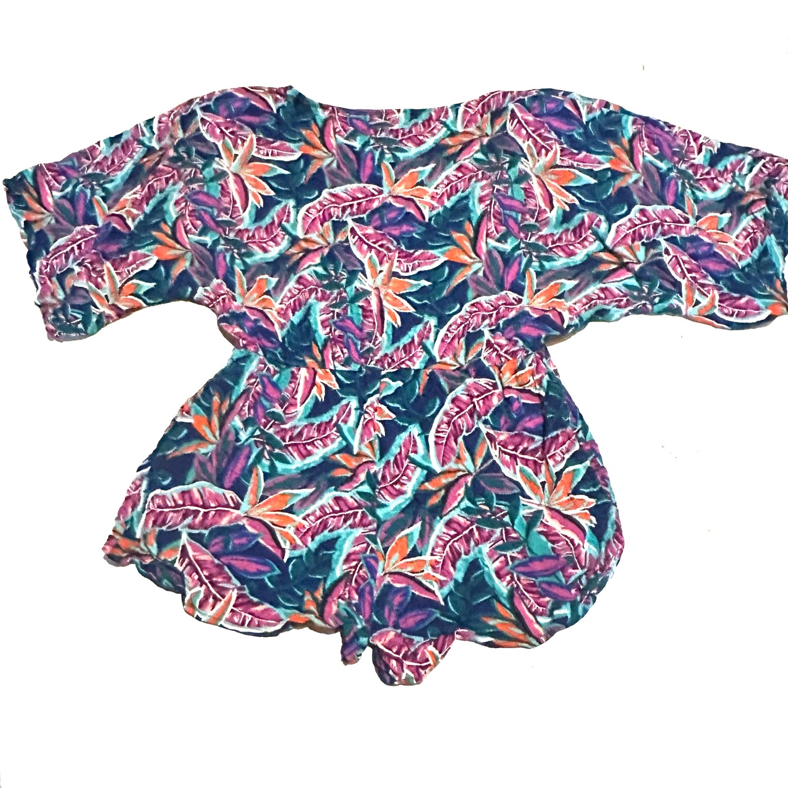 Lulus Tropical Print Drape Sleeve Once Piece Romper Women's L Large