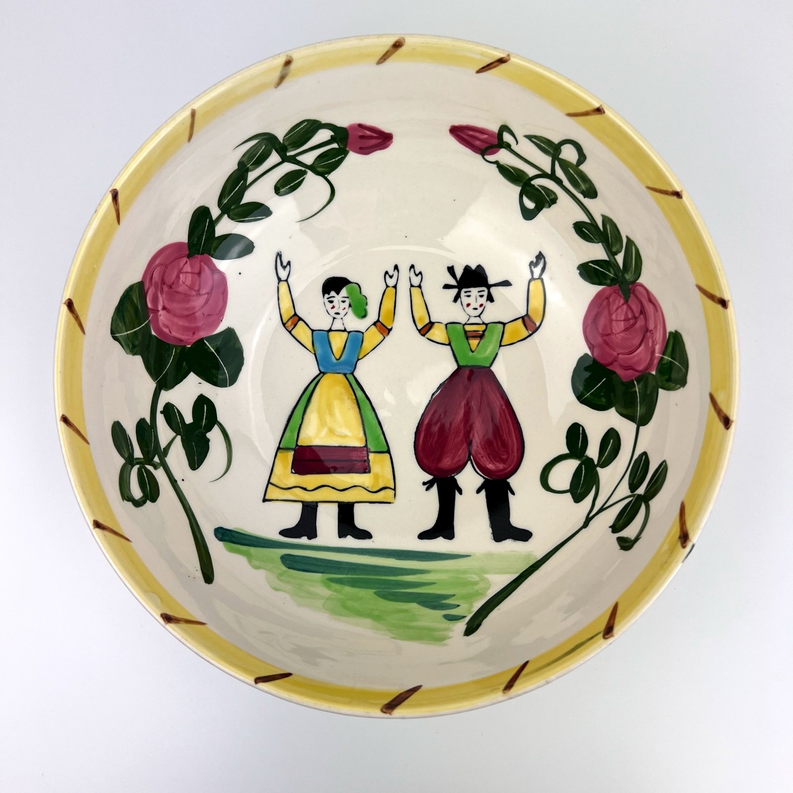 Pennsylvania Folk Art Dutch Mixing Salad Bowl Hand-Painted Vintage made In Japan