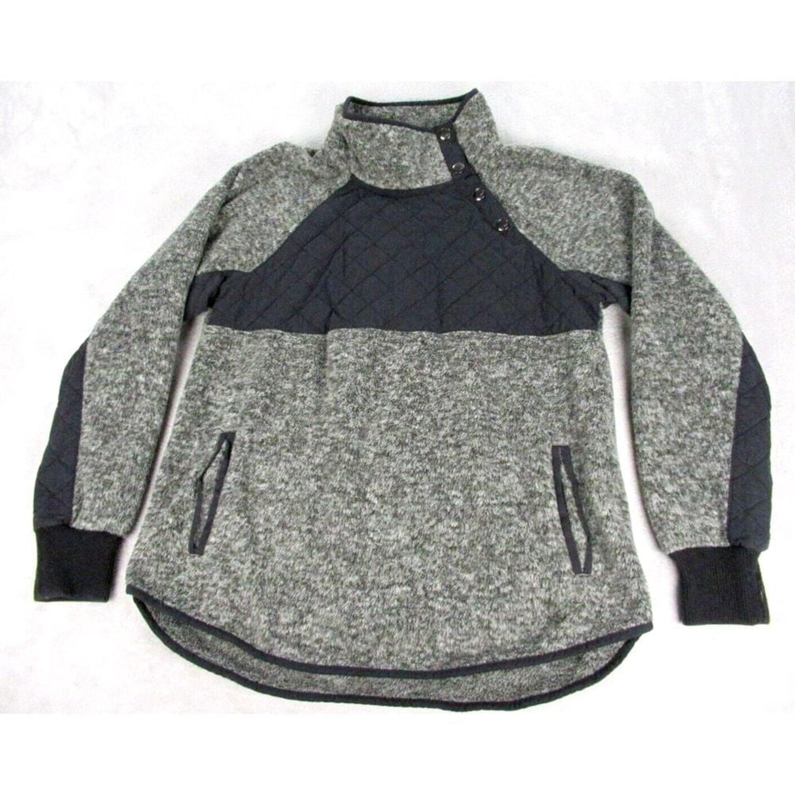 Abercrombie & Fitch Jacket Womens Medium Gray Quilted Fleece Mock Neck Snap