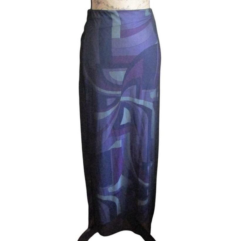 Vintage Orchid Pencil Skirt Size M Black and Purple Mesh Pull On Maxi Women 90s