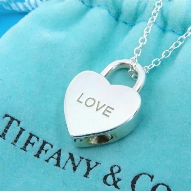 Tiffany & Co. 925 Sterling Silver Love Heart Padlock Necklace Authentic with COA