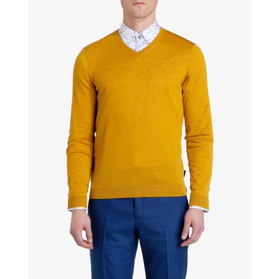 Ted Baker Men’s Bedmond Merino Wool V-Neck Sweater, Yellow