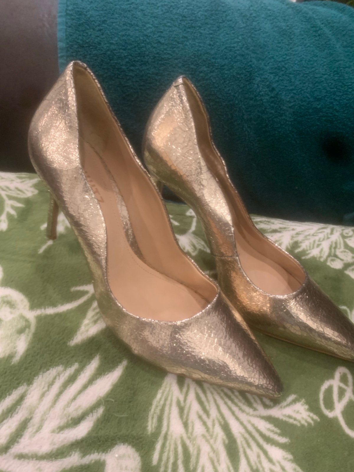 Schultz metallic gold pointed toe heels
