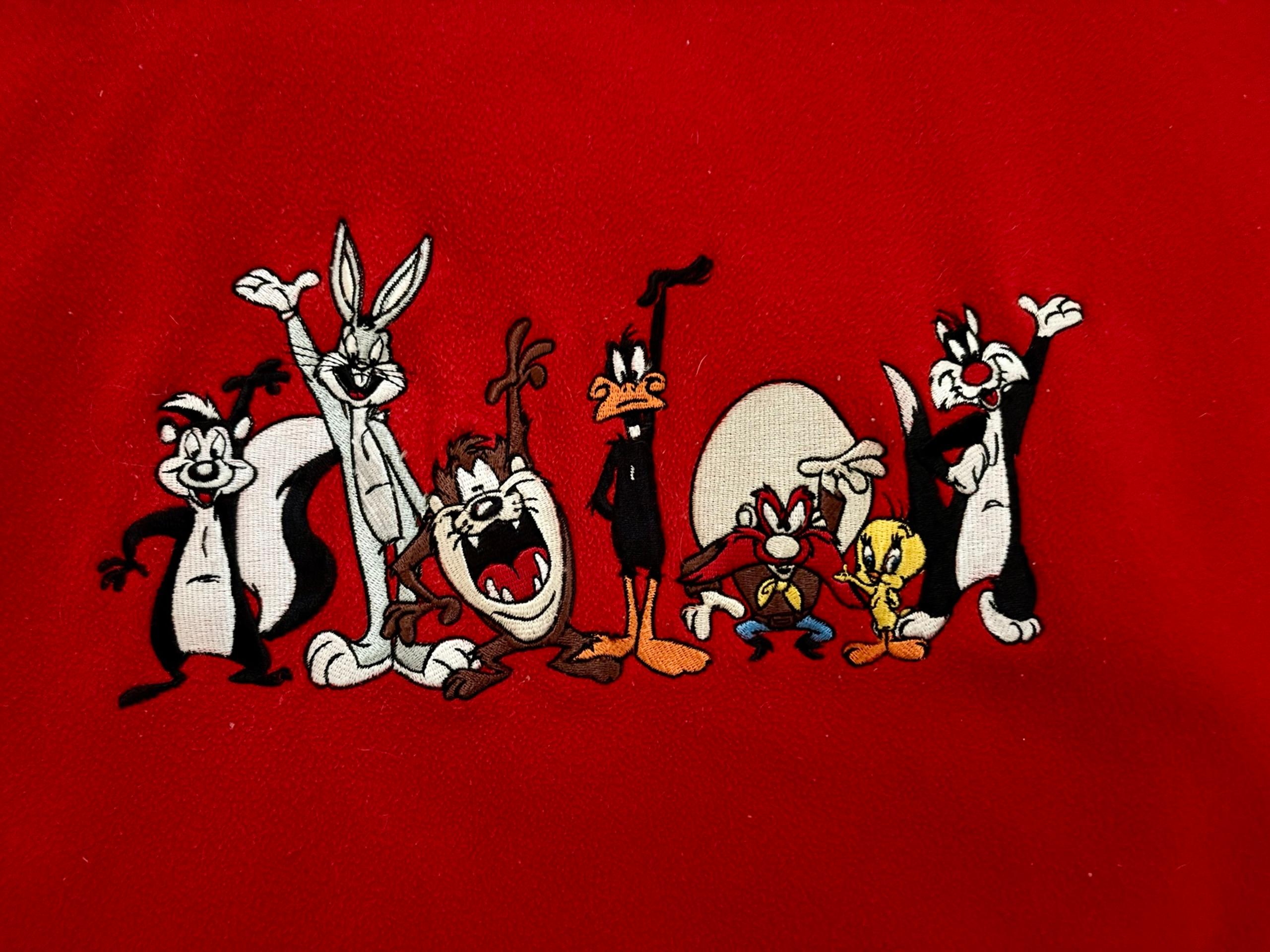 Vintage Looney Tunes blanket Warner Brothers Store red throw stitched edge