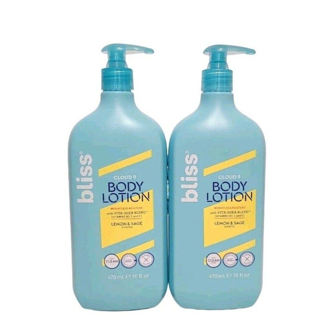 Cloud 9 BLISS Body Lotion Weightless Moisture Lemon and Sage 16 oz, Lot of 2
