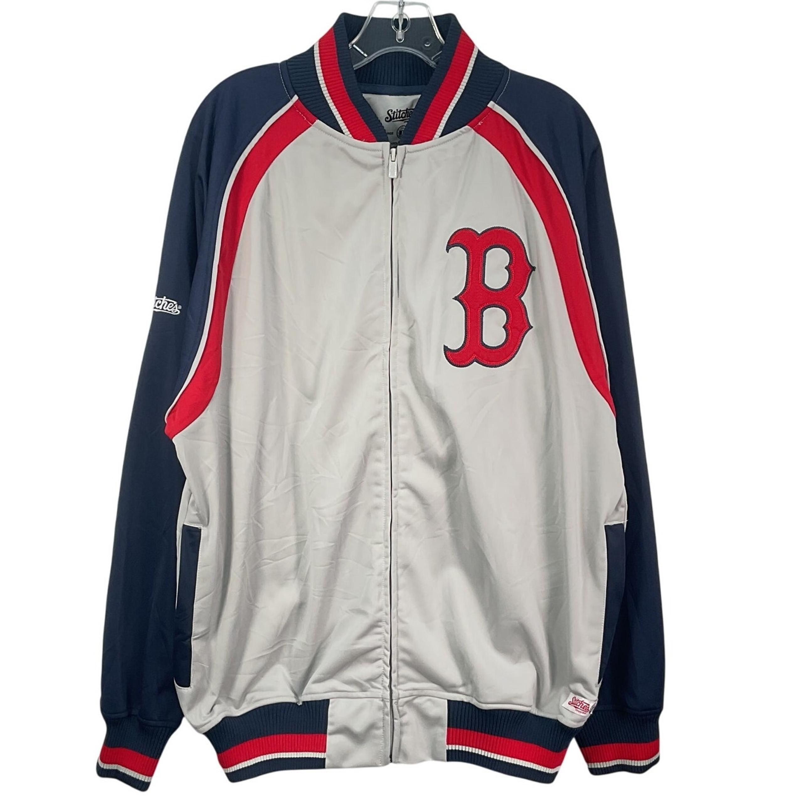 Stitches Men's L Boston Red Sox Gray/Blue Full-Zip Track Jacket Poly Preowned