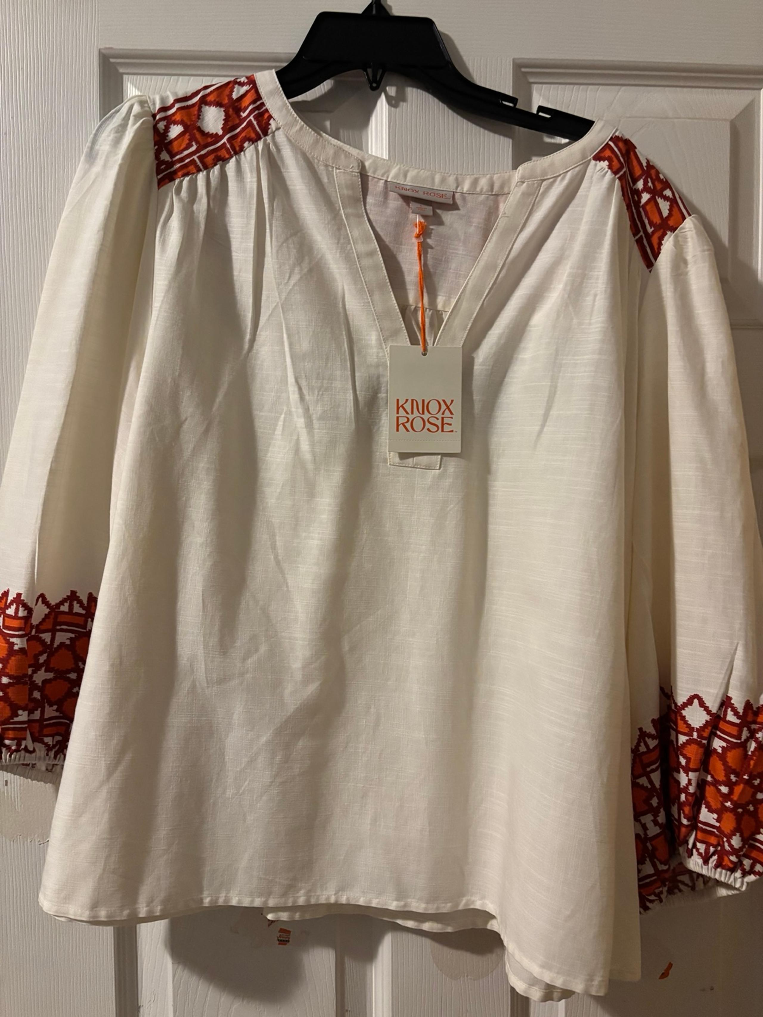 Knox Rose Women's V Neck Balloon Sleeve Top 3/4 Length size Large NWT
