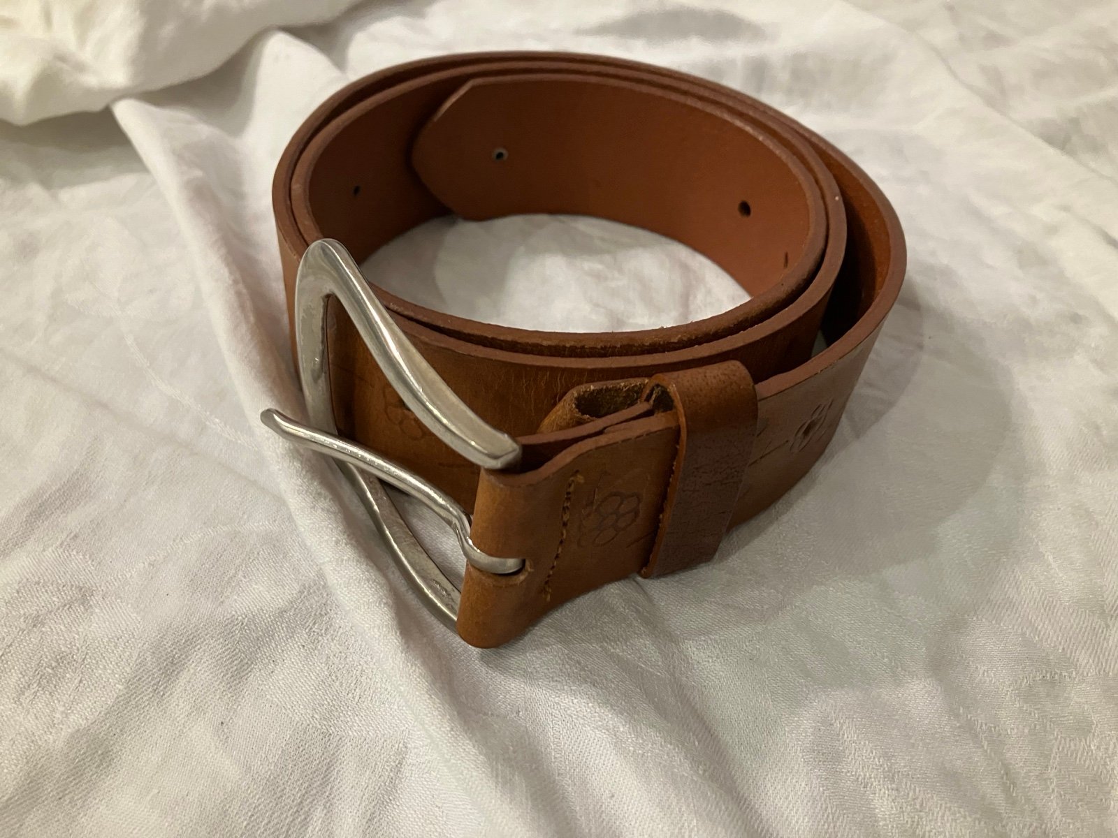 Vintage embossed brown leather belt