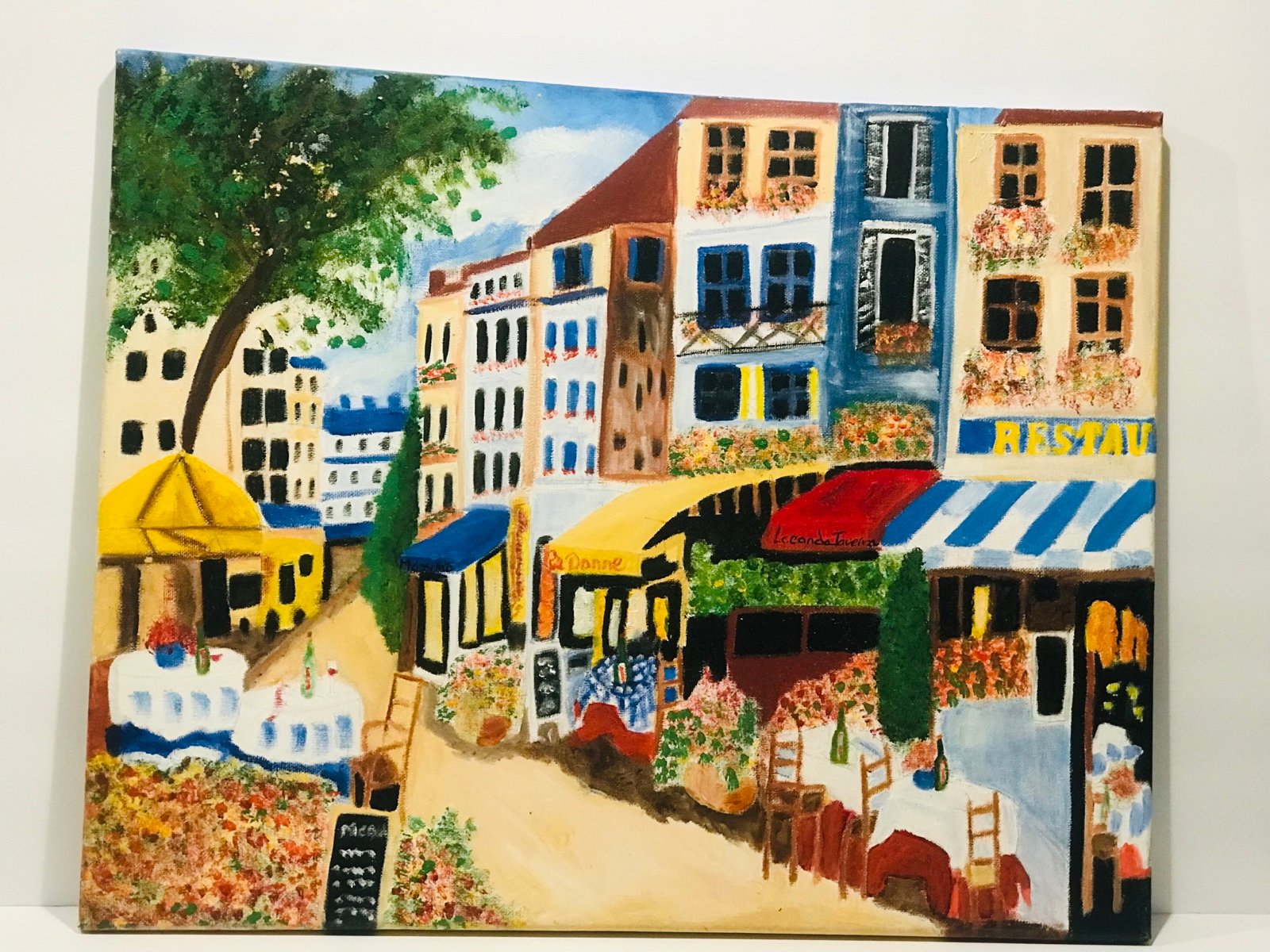 Oil painting on Canvas Abstract City Scene Signed Miller. Beautiful