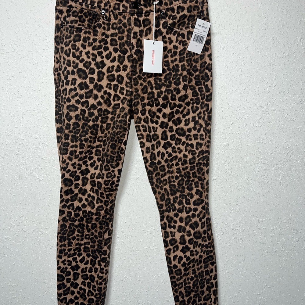 Good American Brown and Black Skinny Jeans Leopard Print
