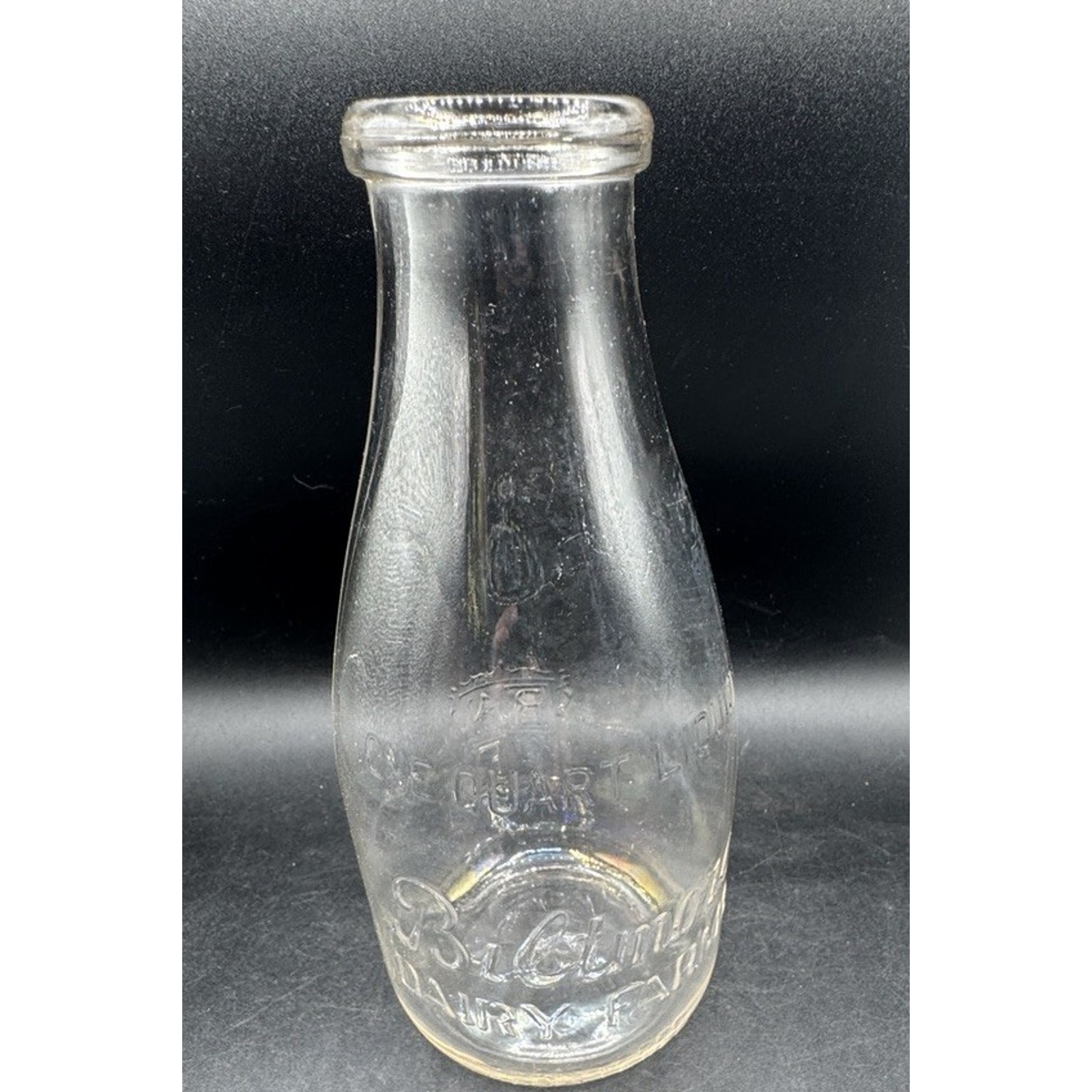 Vintage Biltmore Dairy Farm One Quart Clear Glass Bottle Embossed Coat Of Arms