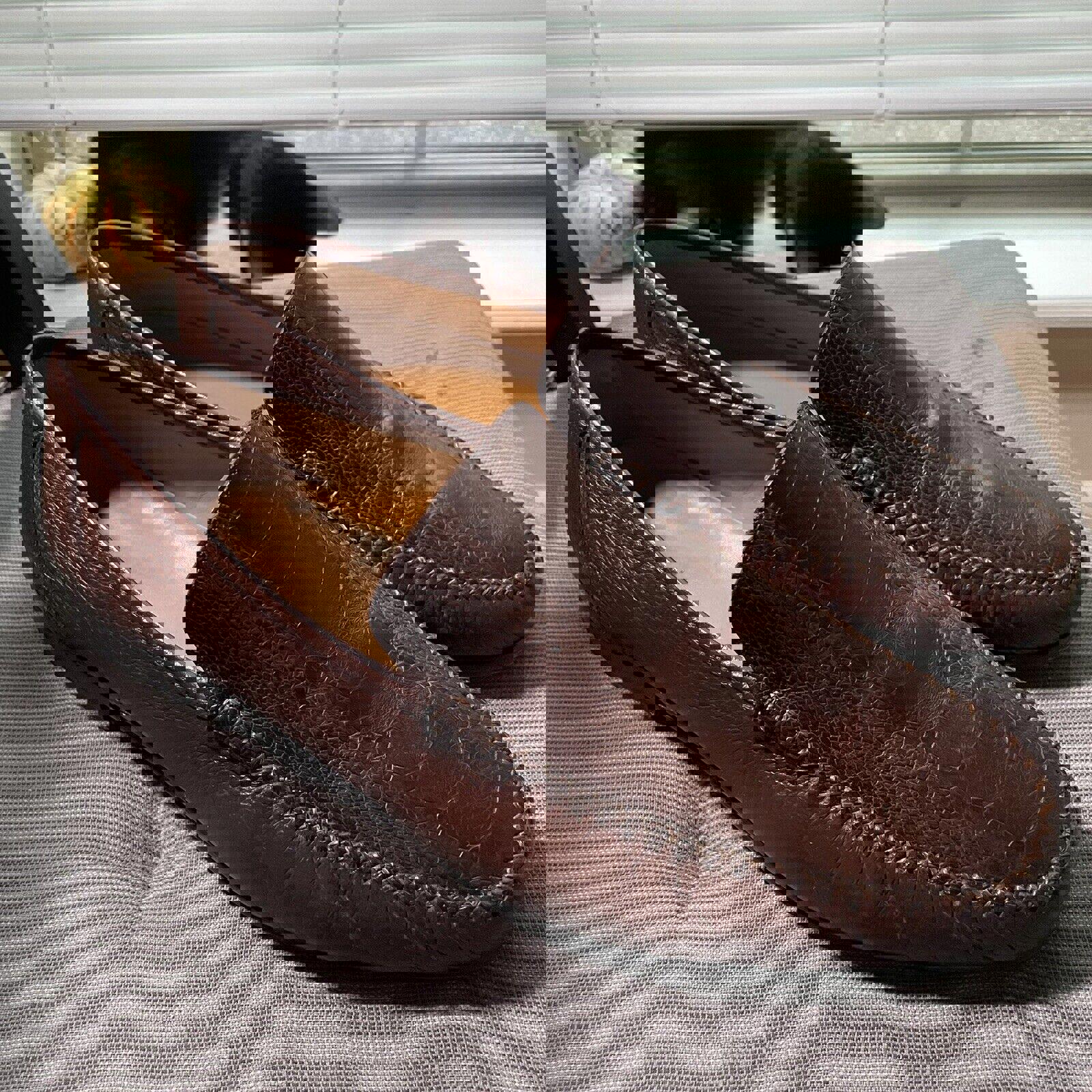 Magnanni Loafers Slippers Mens 11 M Geniuine Ostrich Tabacco Brown 9108