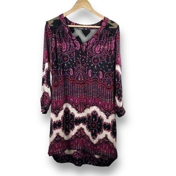Revolve Gypsy 05 Womens Size M Long Sleeve Boho Dress Pink Red Paisley Silk