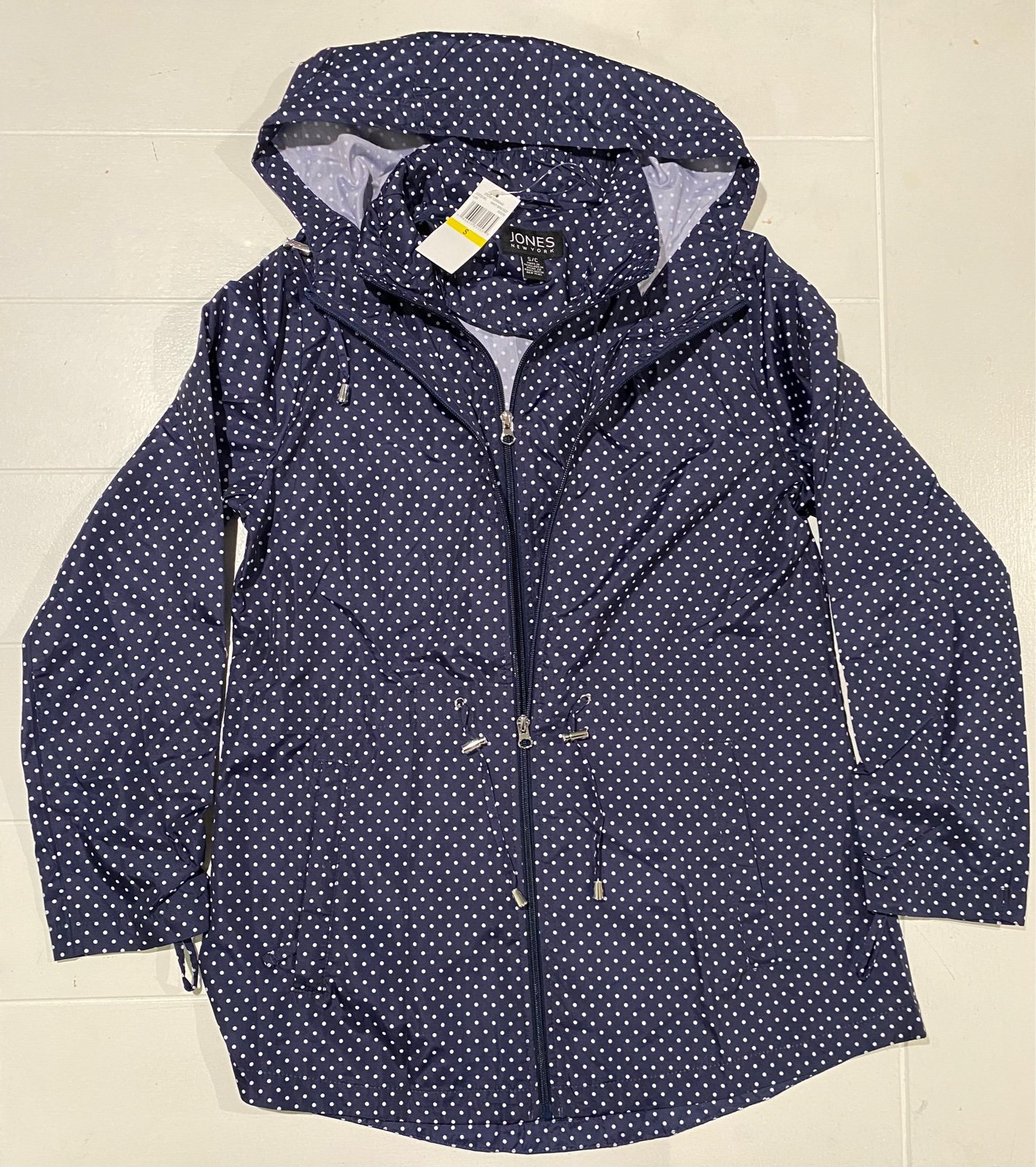 NWT Jones New York Parka Navy Mini Dot Pocket Rain Jacket (Women’s Size Small)
