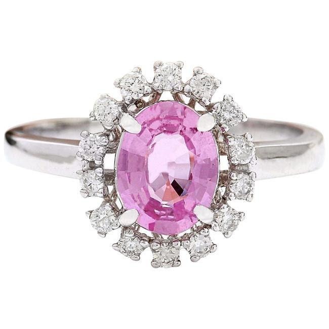 1.95Ct Natural Oval Pink Topaz & Diamond Halo Solitaire Ring 14k White Gold