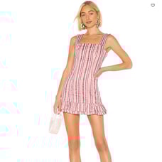 Alexis Brandy Pink Striped Cotton Linen Square Neck Mini Sheath Dress - Size XS
