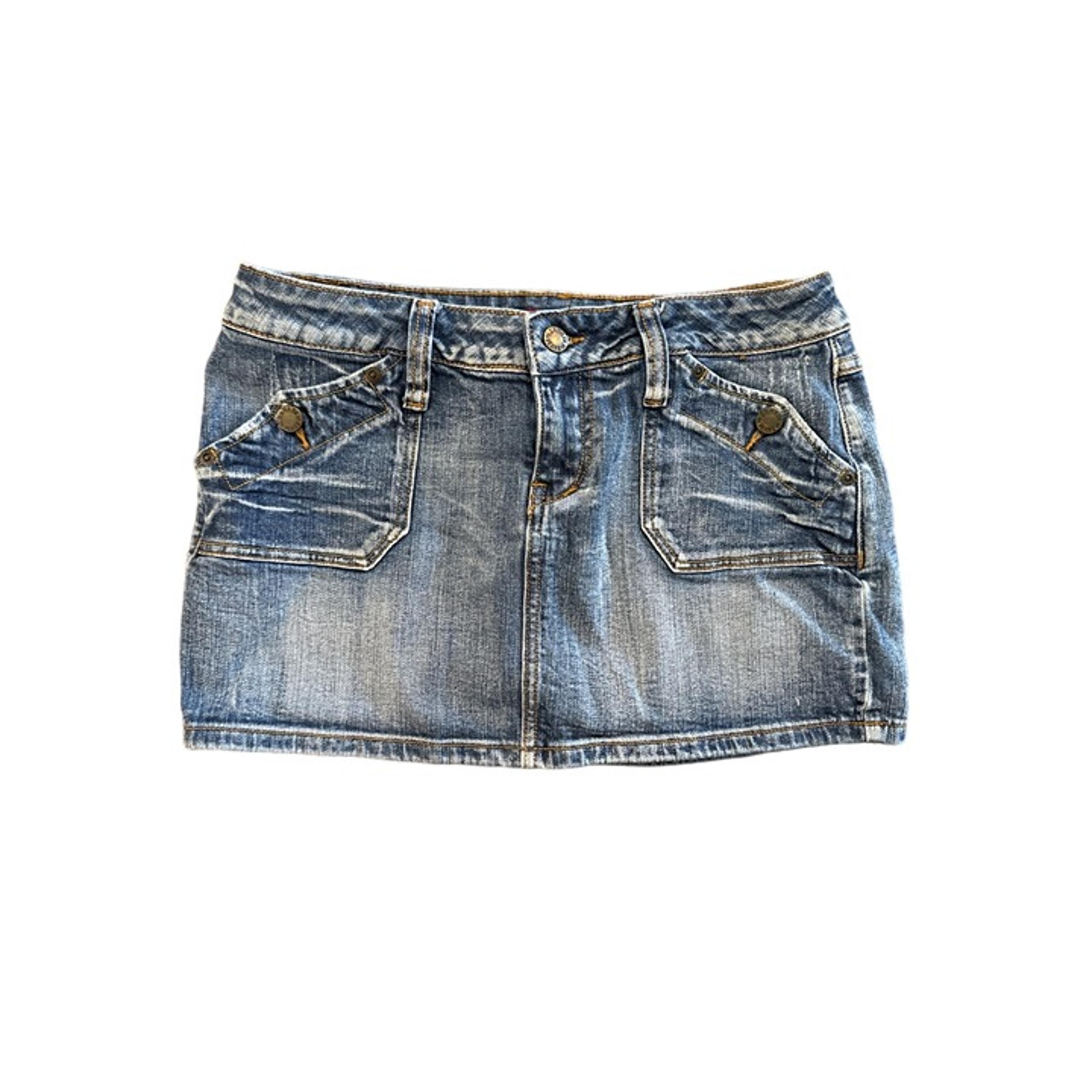 Jeans Womens Denim Mini Skirt With Pockets & Button Closure - Zana Di