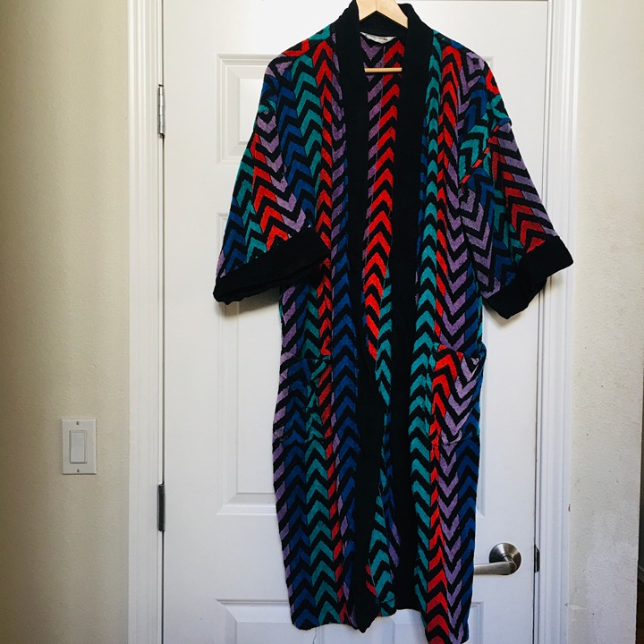 Vintage Pierre Cardin One Size Heavy Terry Cloth Chevron Robe 45 (No Belt)