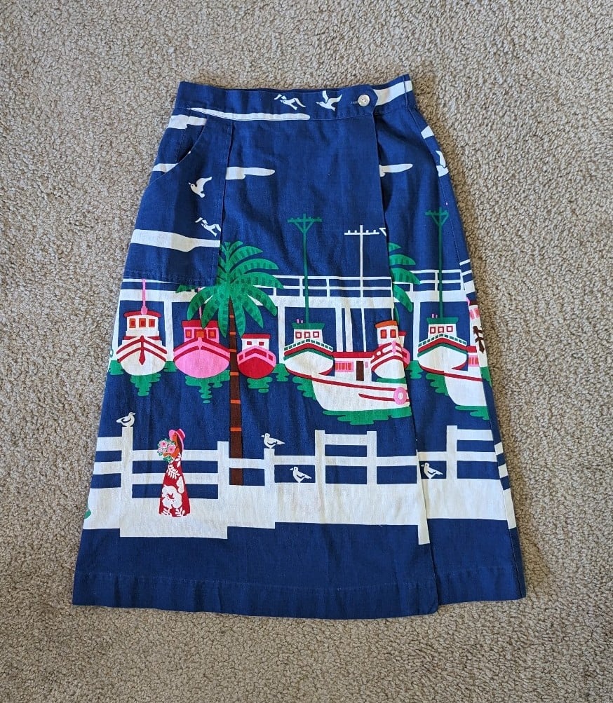 Vintage 70s Malia of Honolulu 3 piece Wrap Skirt