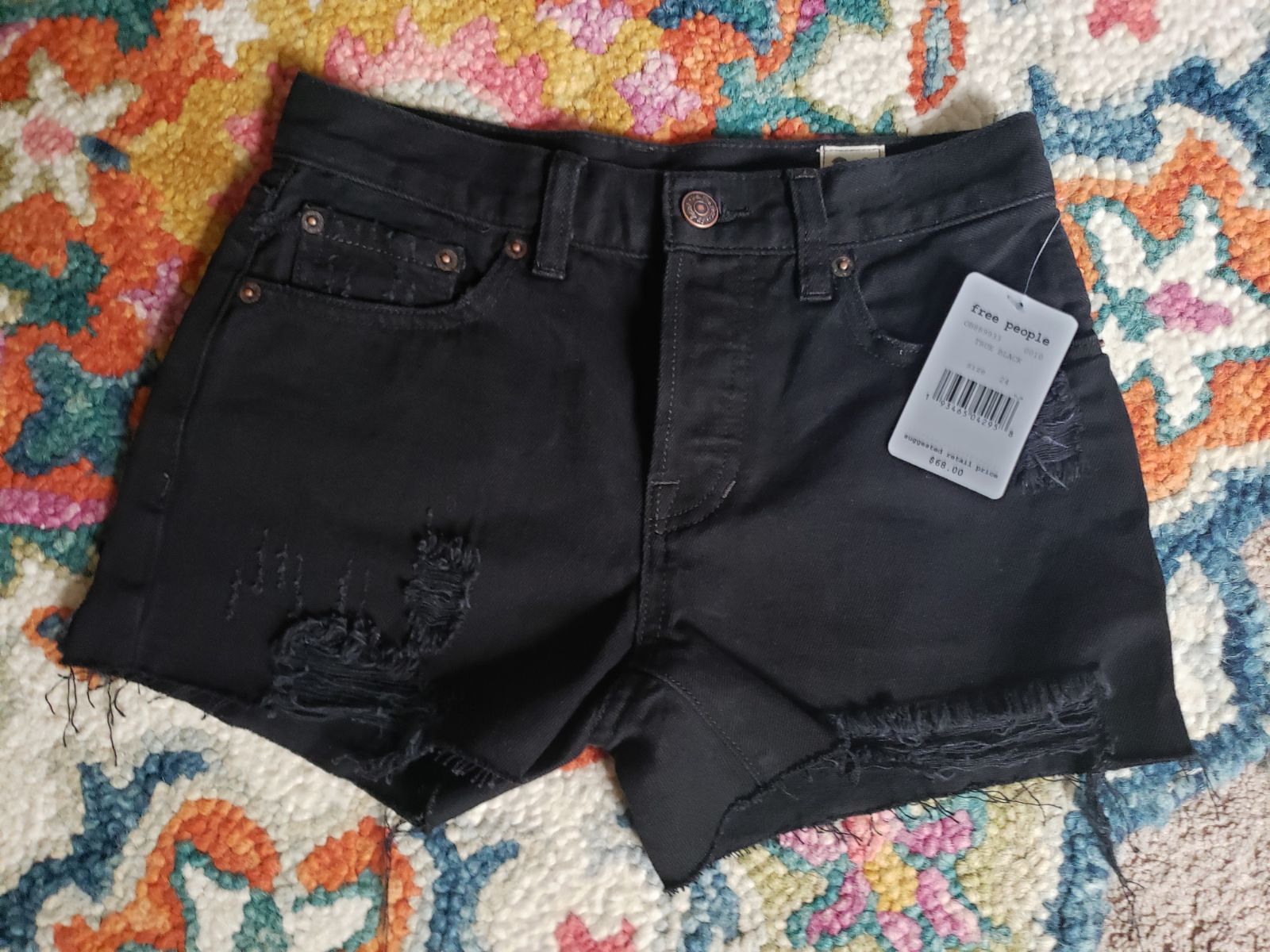 Free People NWT true black ripped shorts
