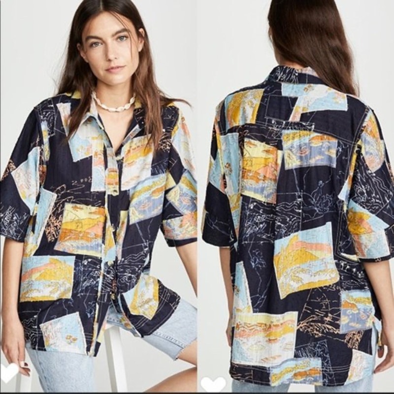 Free People Love Letters Women's Blouse XS Oversized Vintage Inspired