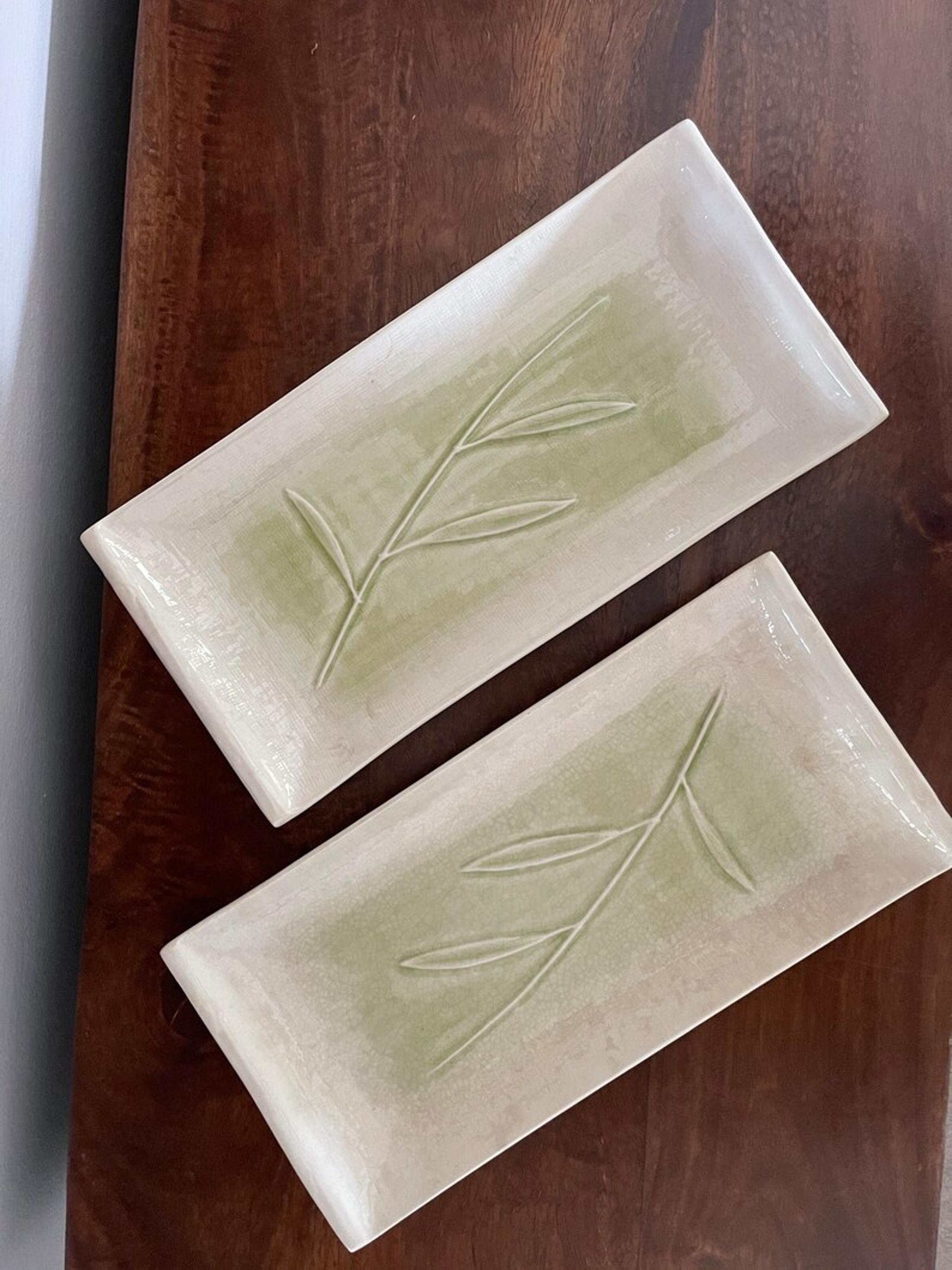 Grate & Barrel green dinnerware.