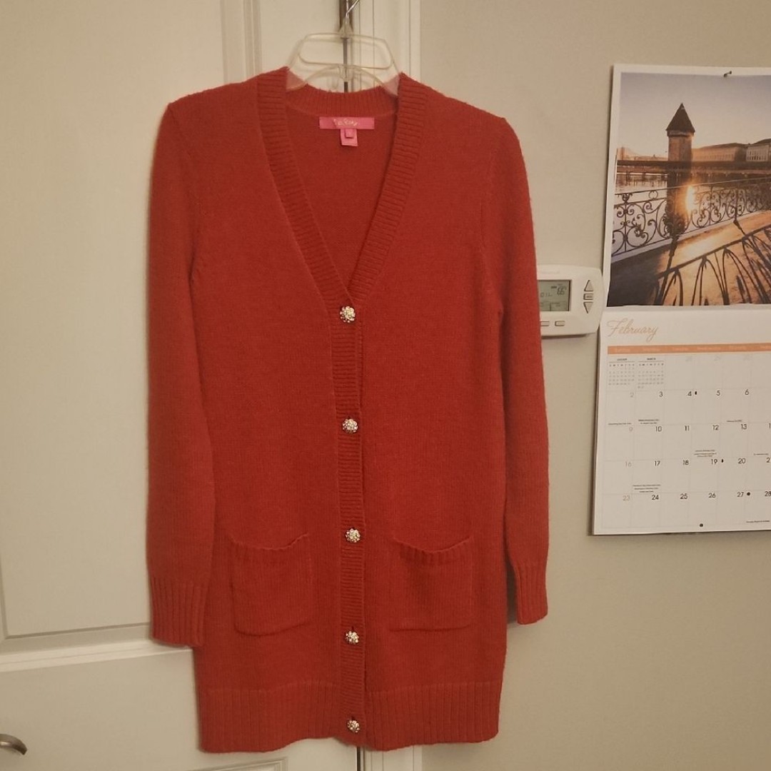Lilly Pulitzer Leonette Cardigan Sweater Wool Blend in Amaryllis Size S