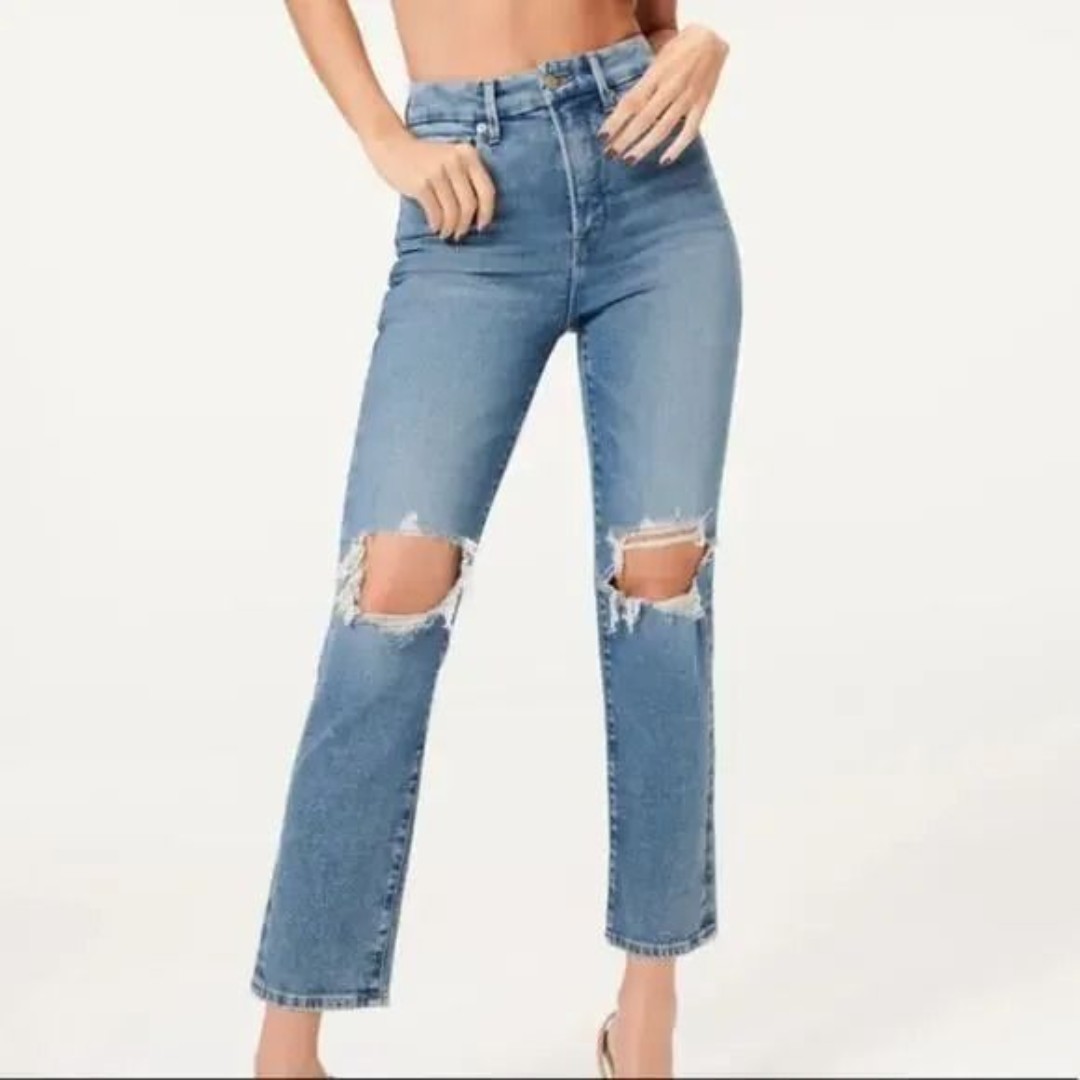 6/28 Good American Good Vintage High-Rise Straight Distressed GVL67T  BLUE800