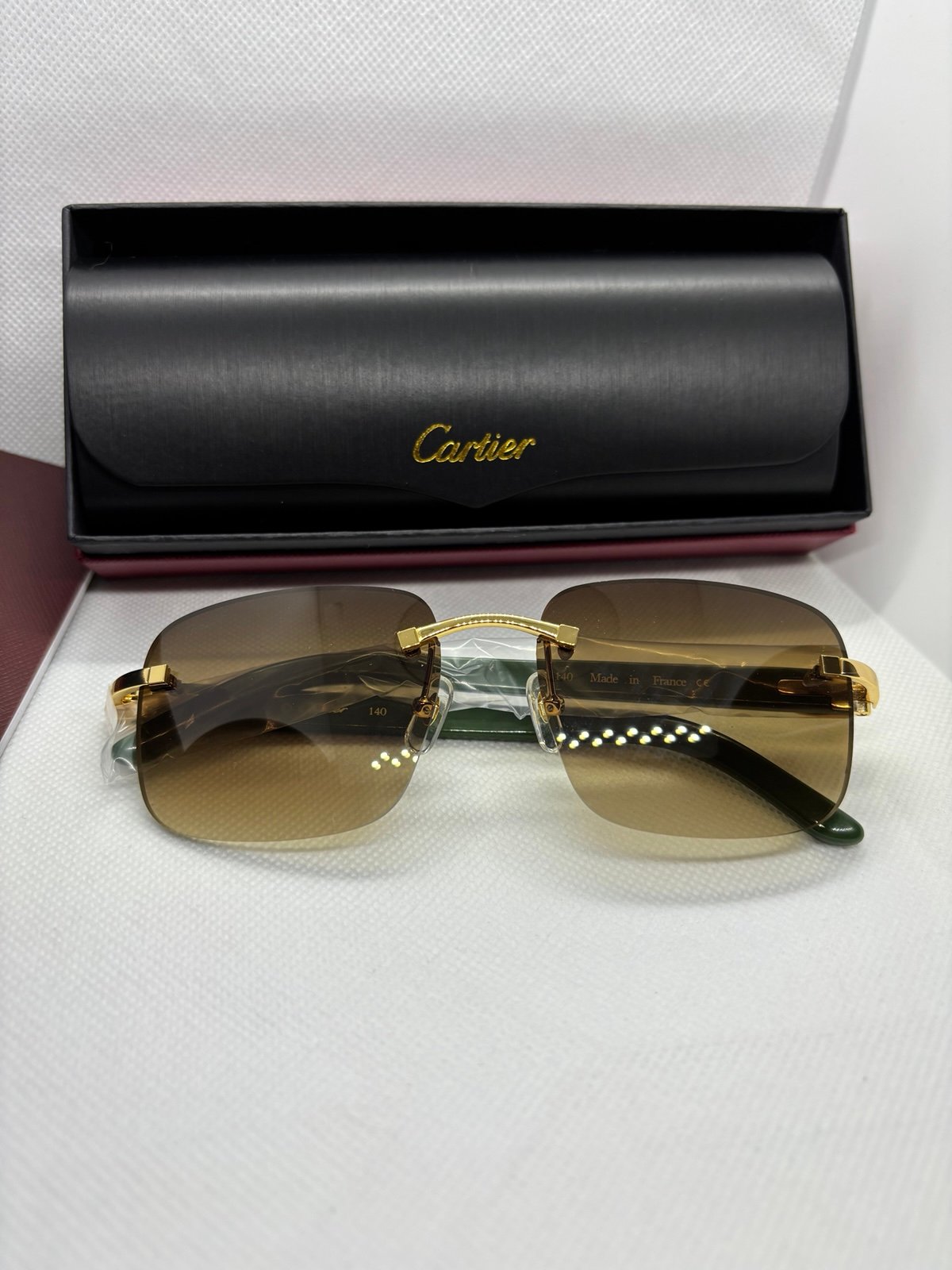 Cartier Glasses Brown Lense Green Waffle Frame