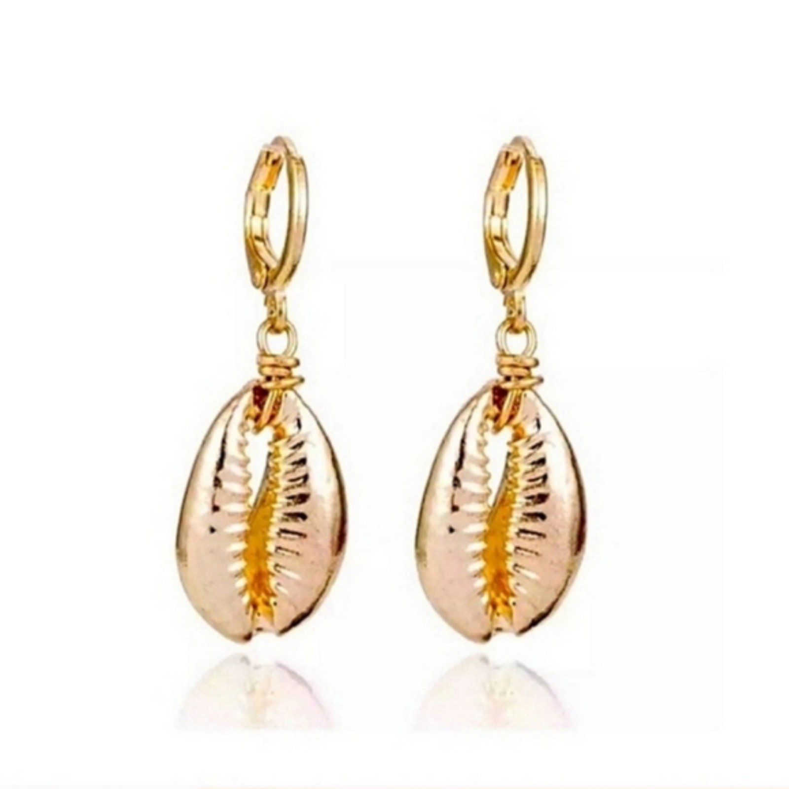 Free People Gold Cowrie Seashell Huggie Hoop Earrings
