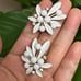 Trifari milk glass white enamel rhinestones leaf earrings
