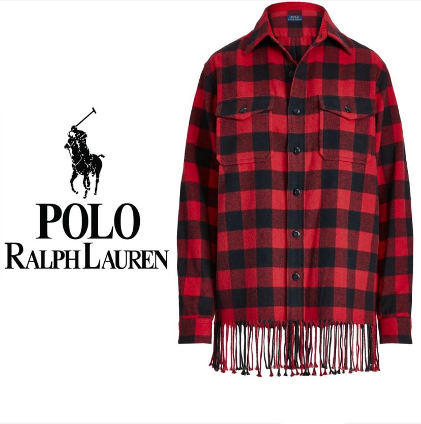 Polo Ralph Lauren Red & Black Plaid Fringe Shirt Jacket - XL - NWT 500
