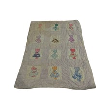 Vintage Patchwork Appliqué Quilt SunBonnet Sue 75x55” Cutter Craft Pastel
