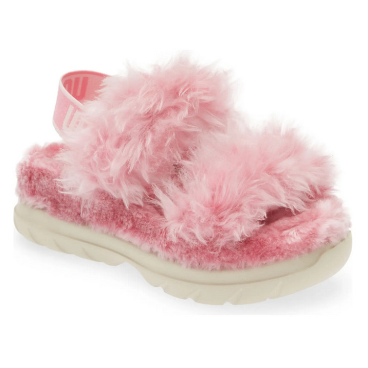 NEW UGG Size 7 Women's Fluff Sugar Platform Strappy Sandals - Pink