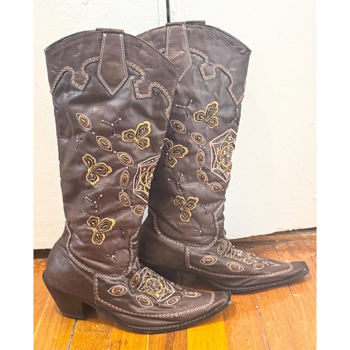 Vintage embellished beaded embroidered cowboy boots size 41
