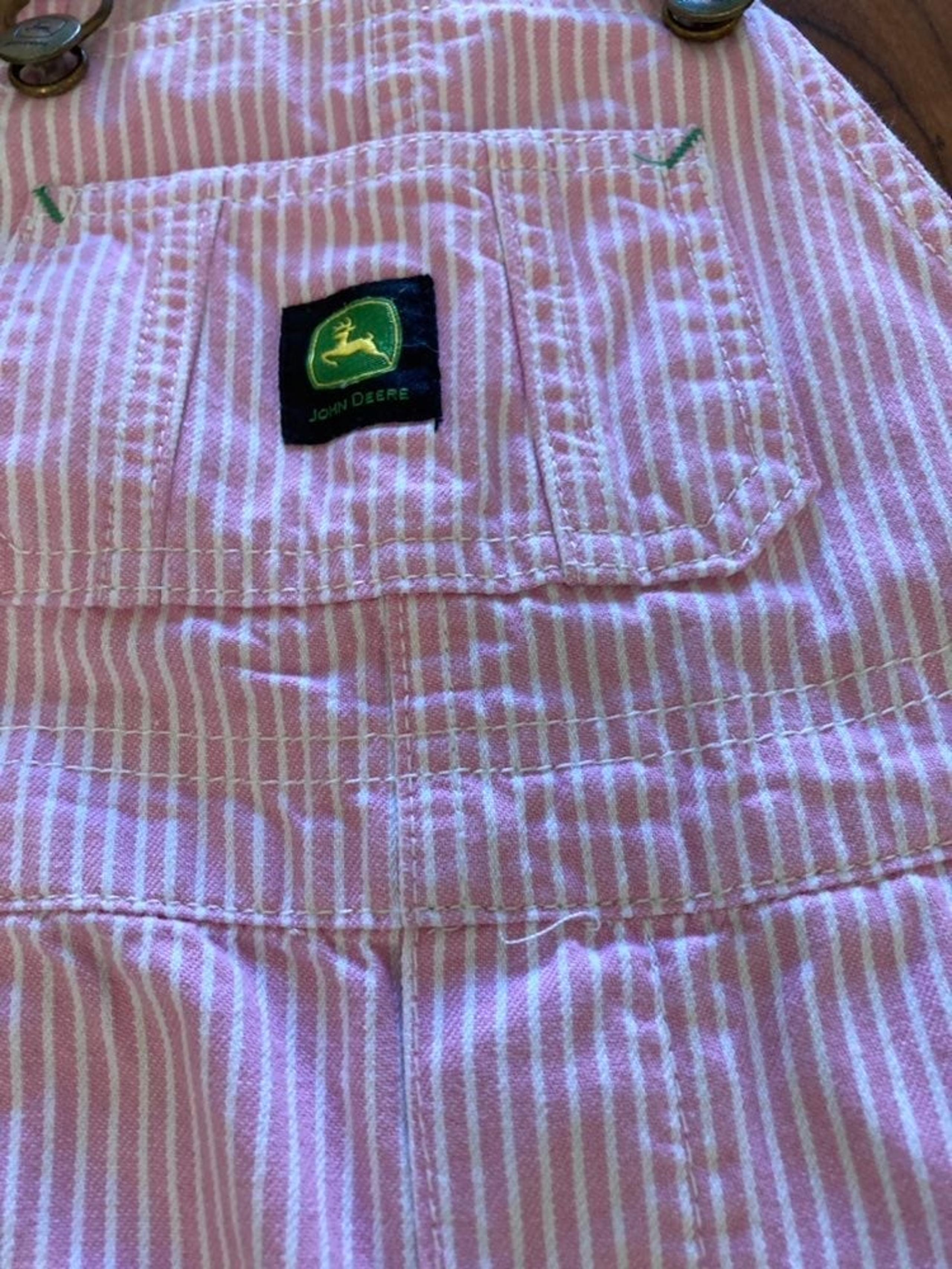 Pink Striped Overalls, Size 2T - John Deere