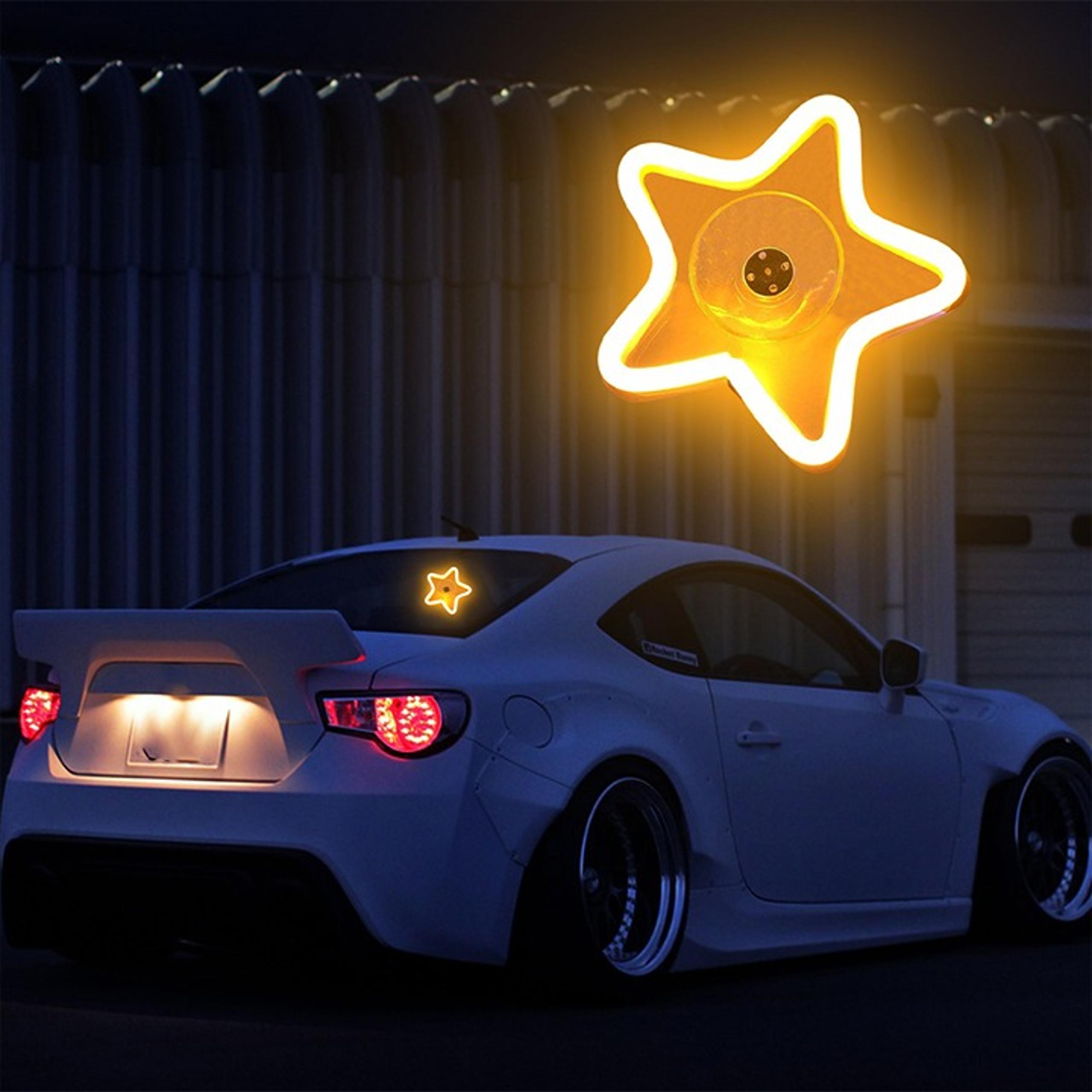 NEW UNIVERSAL STAR SHAPED YELLOW LED Neon Flash Light Car Window Glow Control