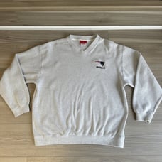 New Enlgand Patriots V Neck Sweater Men's L Gray Pull Over Striped Soft Rare