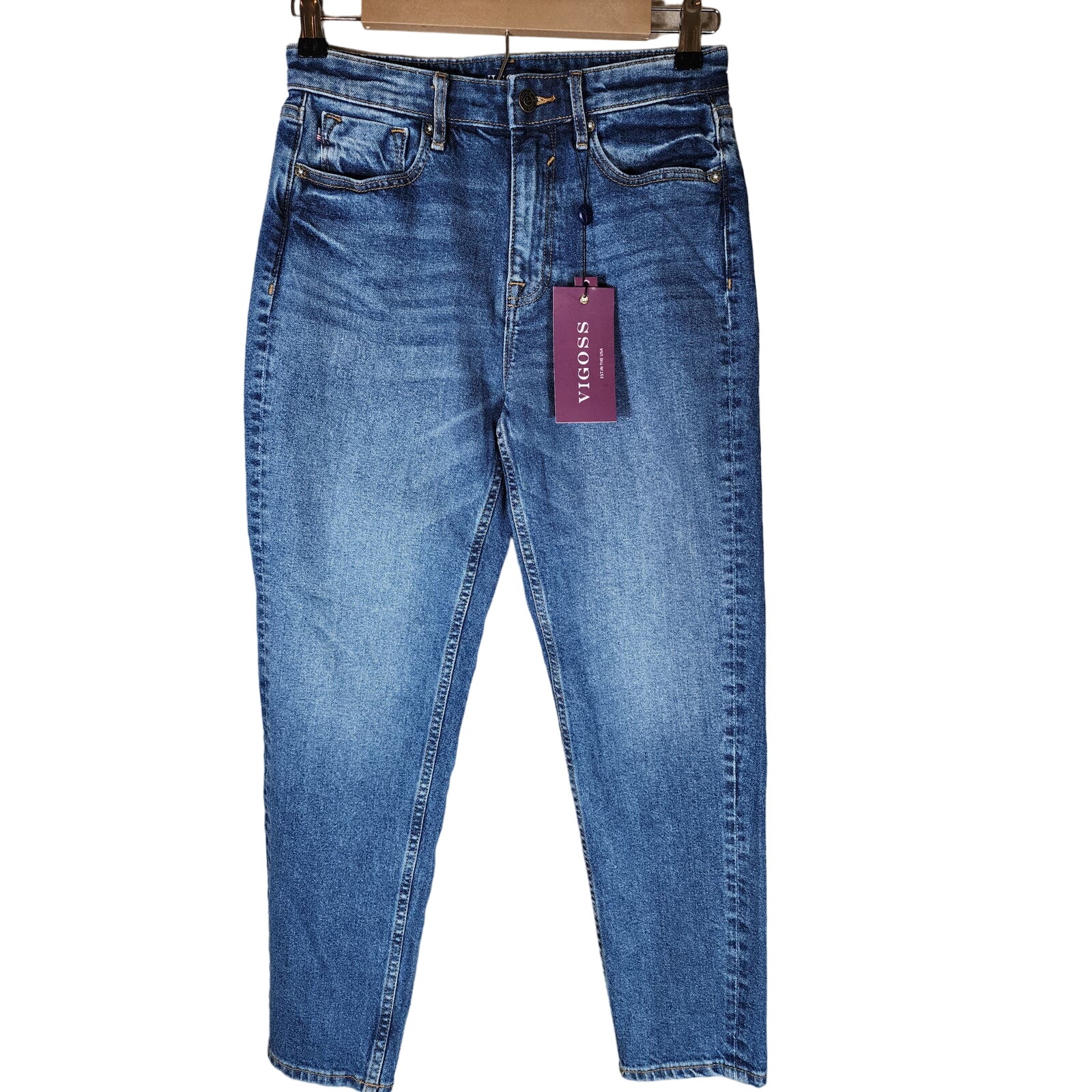VIGOSS Medium Wash Friday Tapered Boyfriend High Rise Stretch Jeans NWT SZ 26x26