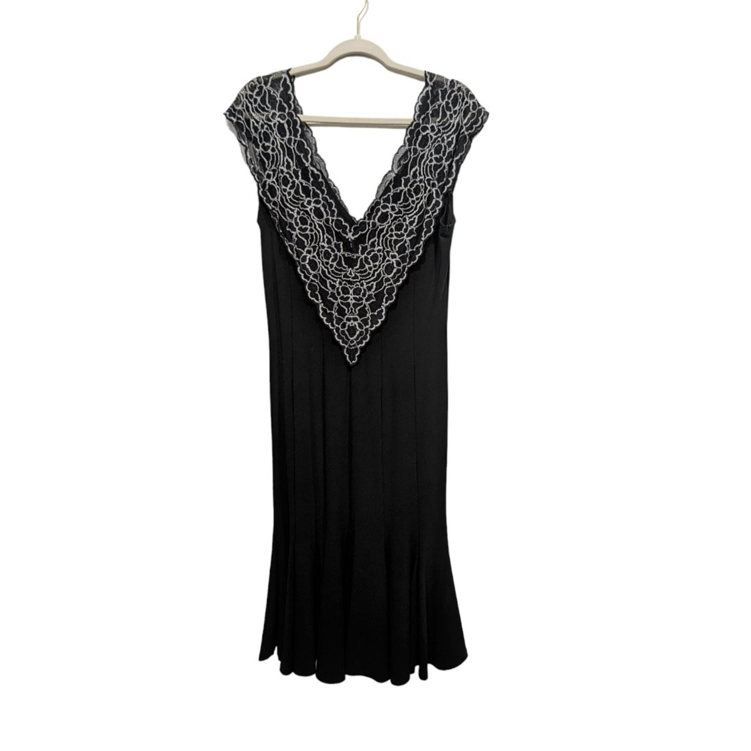 Vintage Joseph Ribkoff Black Scuba Knit Sleveless Lace V Neck Back Midi Dress 10