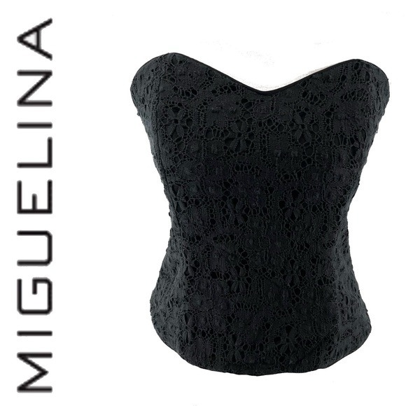MIGUELINA Medium Black Lace Cotton Sweetheart Strapless Bustier Lingerie